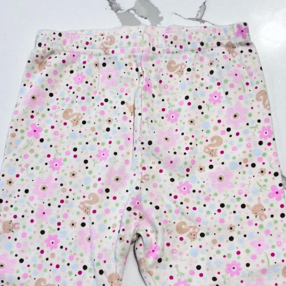 Carter's Girls Cream Long Sleeve Floral Print Cotton Pajamas Set PJs Bunny 18M